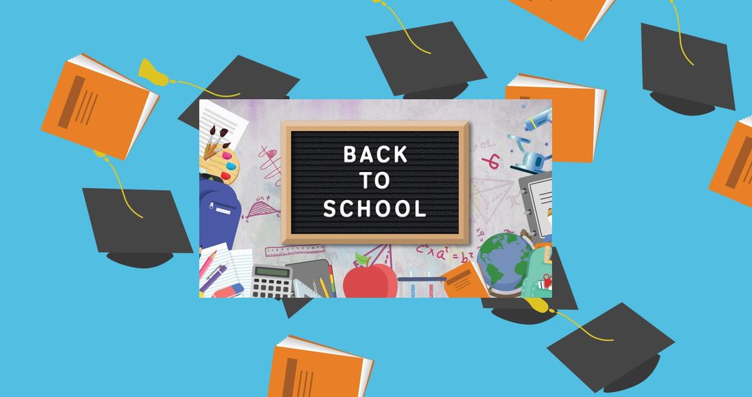 Back to School Concept with Graduation Caps and Books