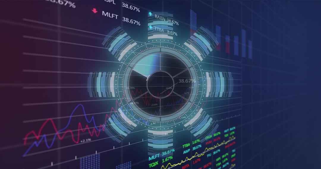 Futuristic Digital Interface Displaying Stock Market Data Analytics
