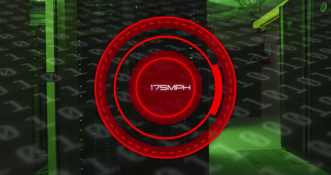 Futuristic Data Speed Gauge with Binary Code Overlay