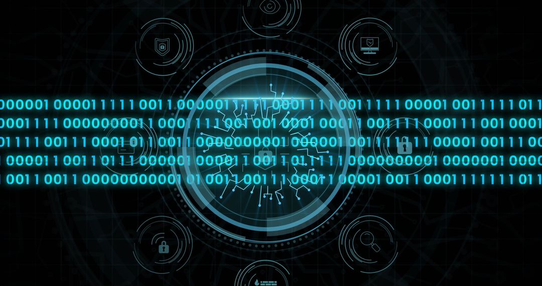 Digital Security Icons with Scanning Binary Code Overlay - Free Images, Stock Photos and Pictures on Pikwizard.com