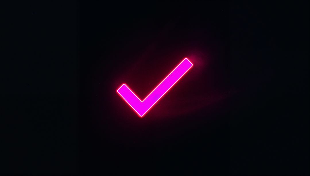 Glowing Neon Pink Check Mark in Futuristic Digital Space
