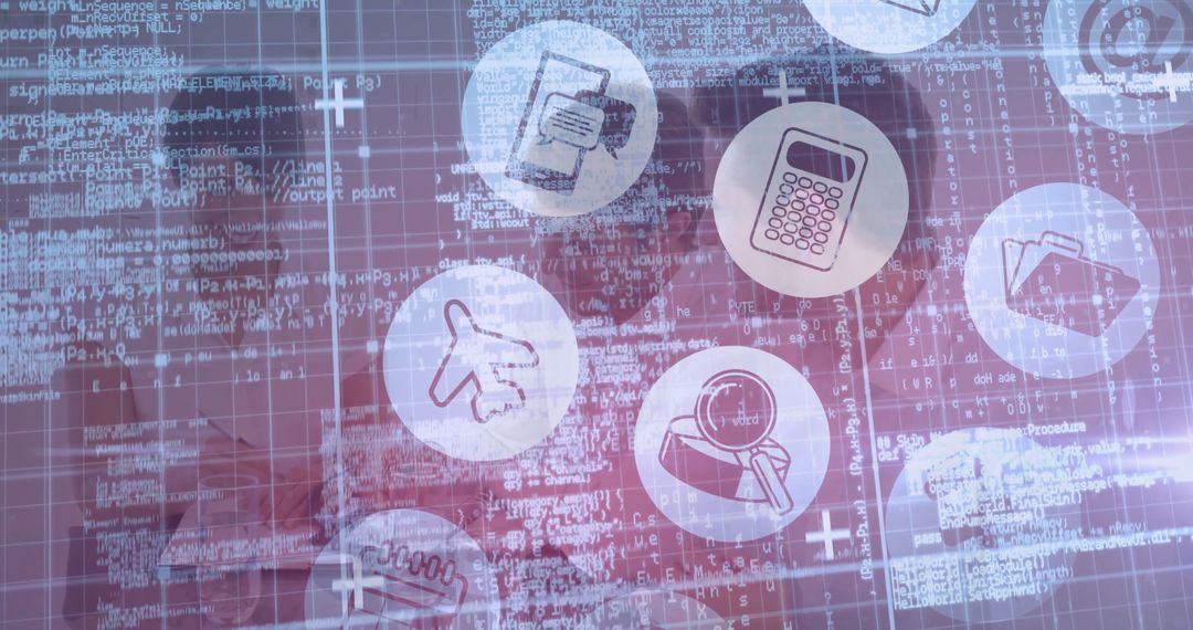 Digital Financial Icons Overlaid on Code Interface