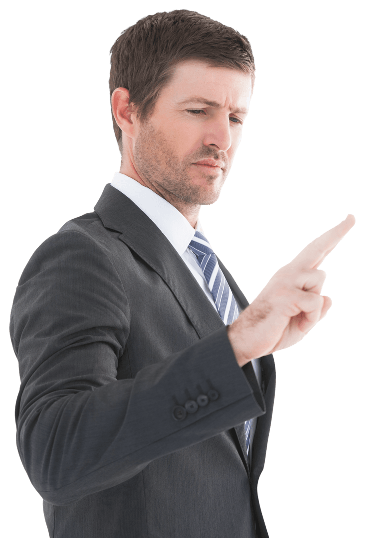 Transparent Businessman Pointing Finger in Focus Gesture
