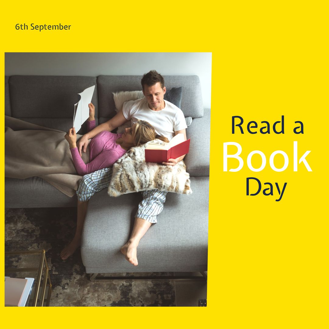 Couple Relaxing on Couch Enjoying Reading Session Together
