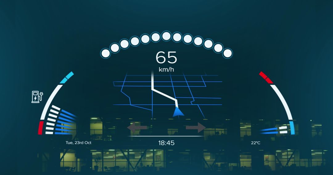 Digital Electric Car Dashboard Displaying Speed and Navigation