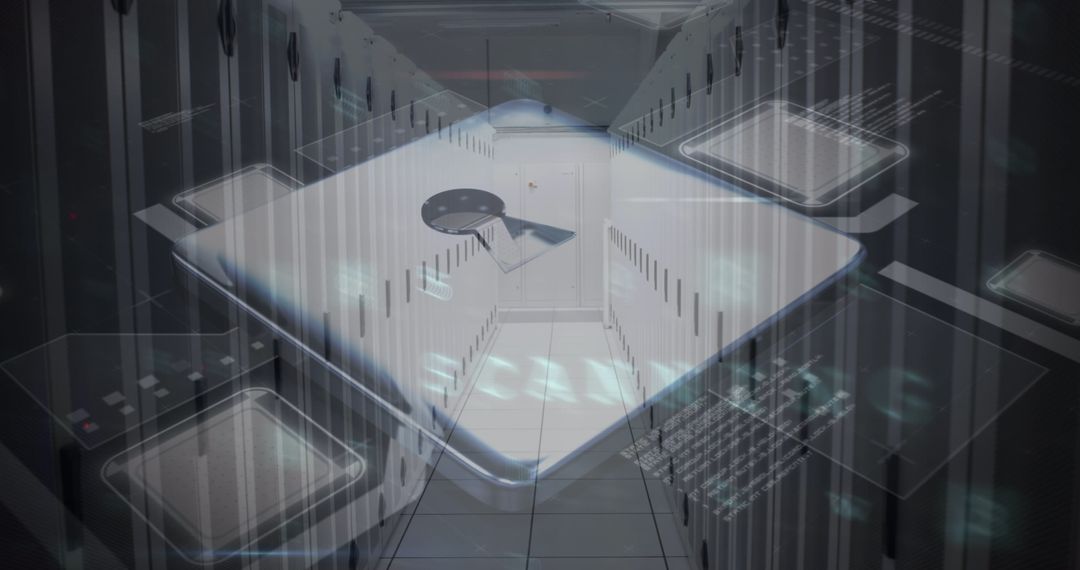 Digital Security Lock Concept with Data Center Background