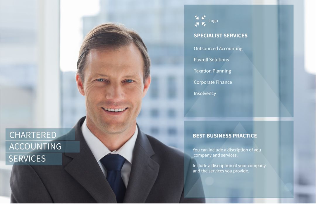 Confident Male Accountant Highlighting Financial Services