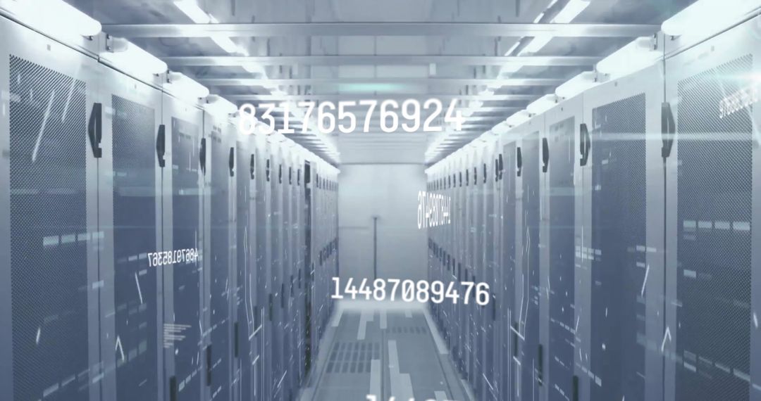 Futuristic Data Processing Over Server Racks in a Tech Lab