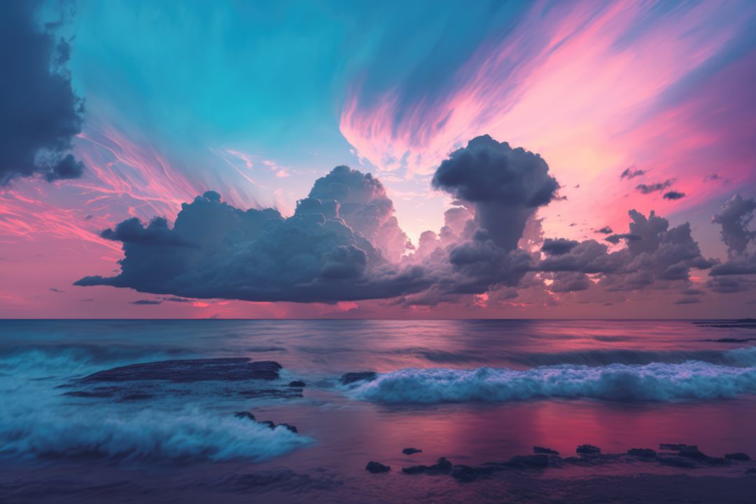 Colorful Sunset Over Dramatic Ocean Waves and Clouds - Free Images, Stock Photos and Pictures on Pikwizard.com