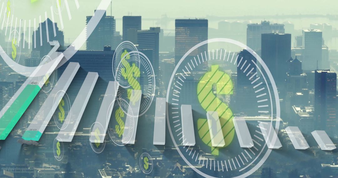 Financial Data Visualization in Urban Skyline Background