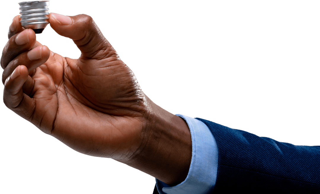 Businessman Holding Light Bulb Base on Transparent Background