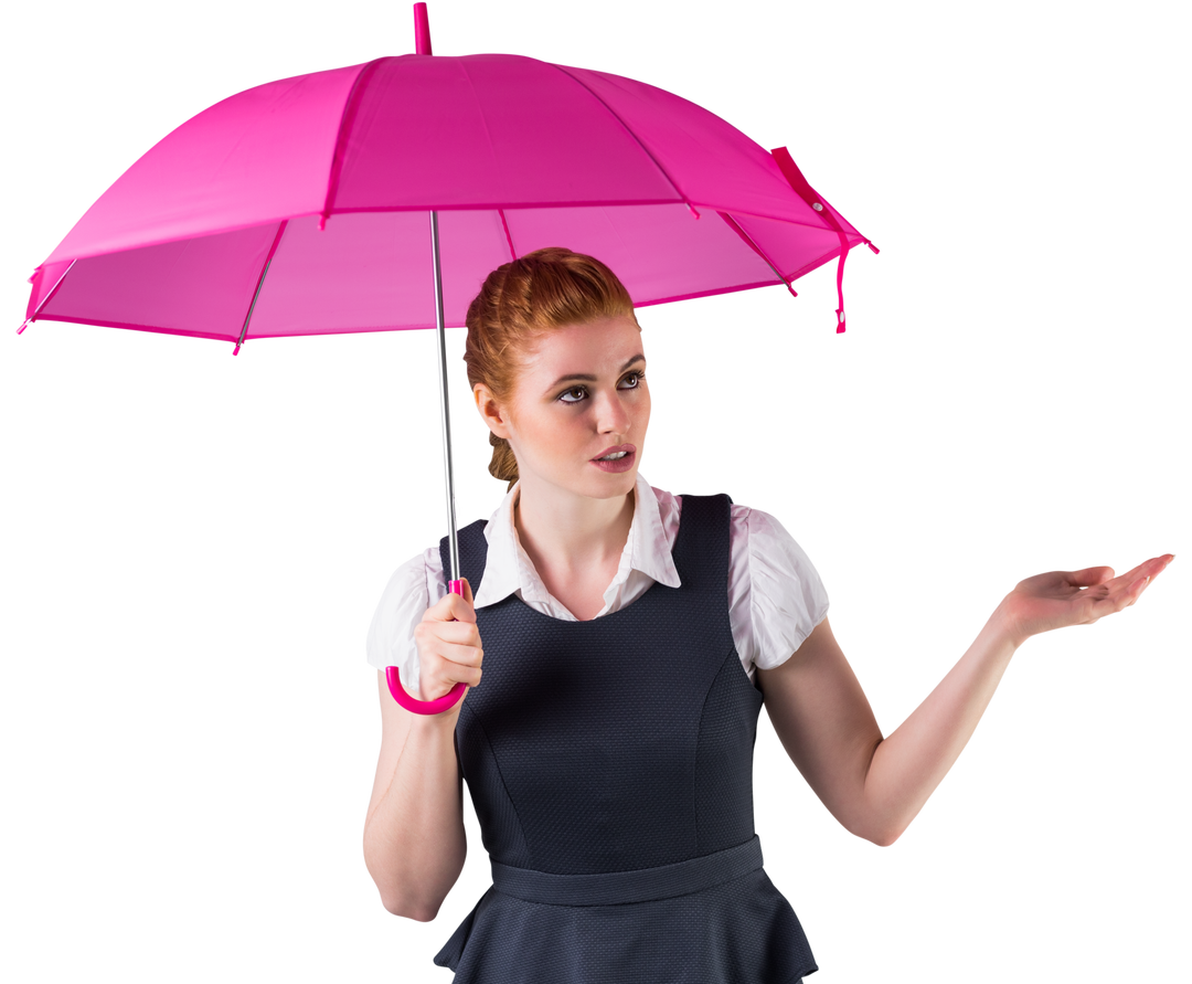 Transparent Redhead Businesswoman Holding Pink Umbrella While Gesturing - Download Free Stock Images Pikwizard.com