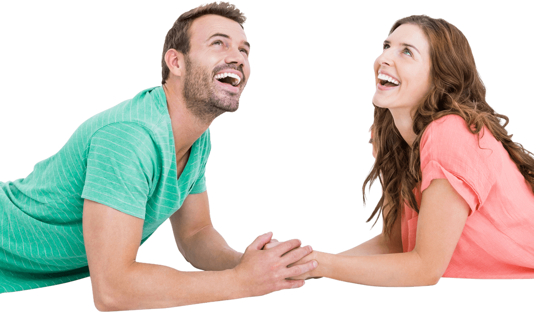 Cheerful Couple Lying with Hopeful Gaze and Transparent Background