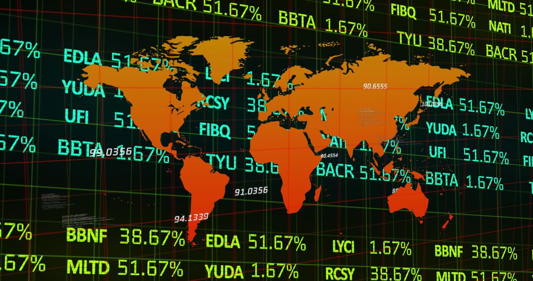 Digital World Map Analyzing Global Financial Data
