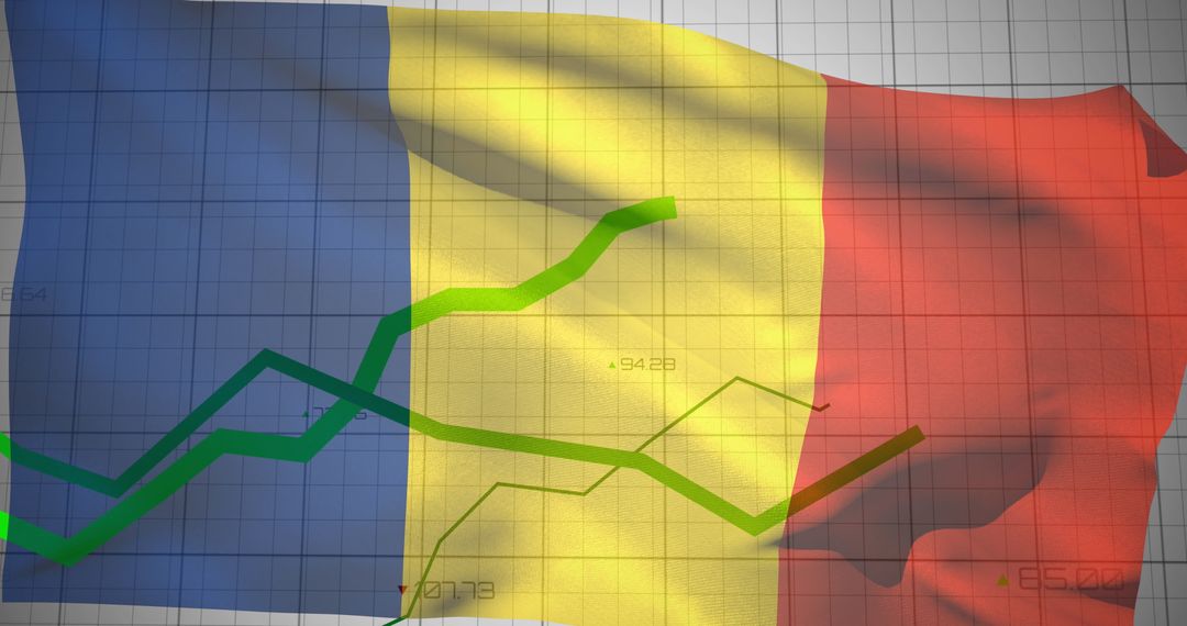 Romania Flag Superimposed with Economic Growth Chart - Free Images, Stock Photos and Pictures on Pikwizard.com