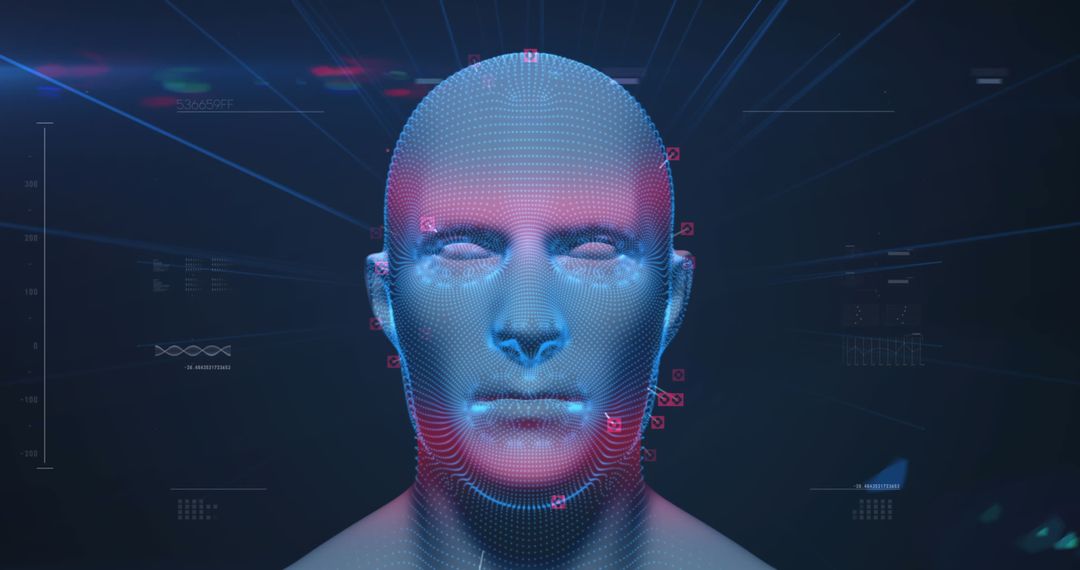 Futuristic Human Head Model with Digital Interface