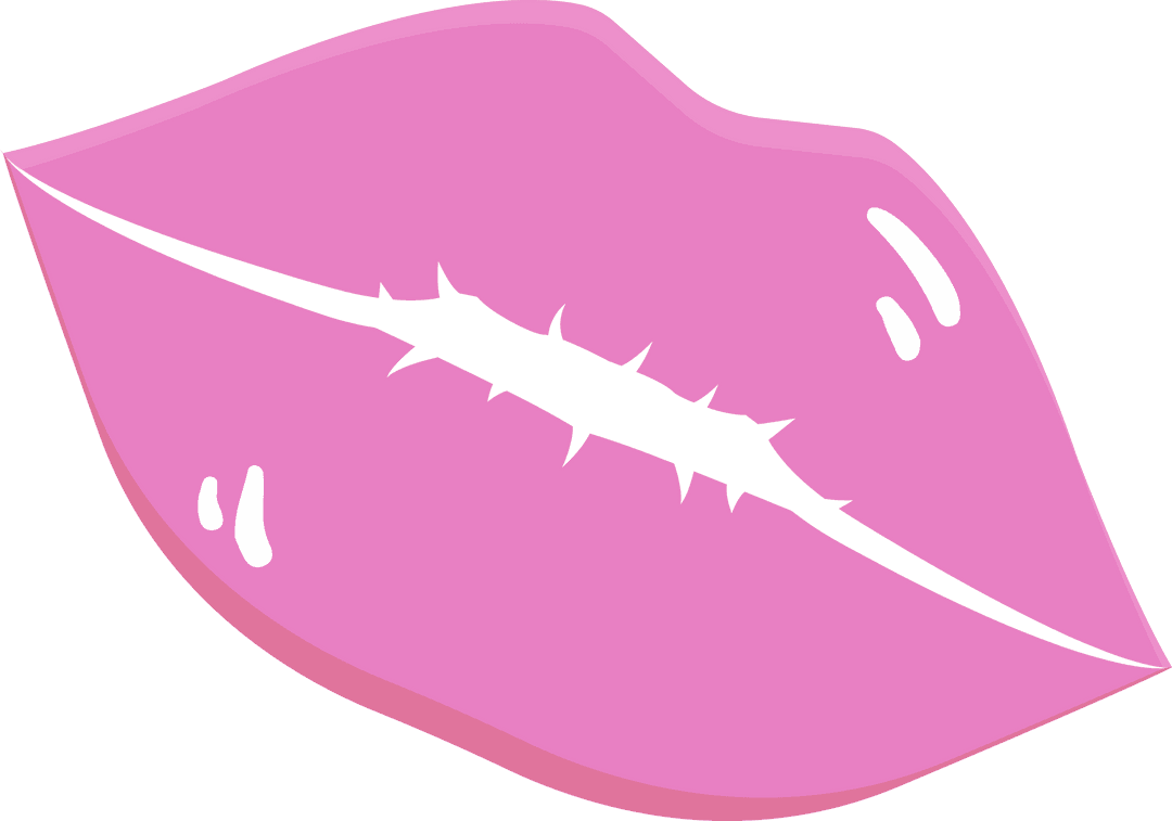 Glossy Stylized Pink Lips with Jagged Slit on Transparent Background
