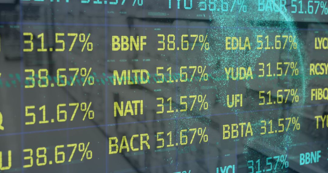 Stock Market Data on Digital Screen with Global Geopolitical Context