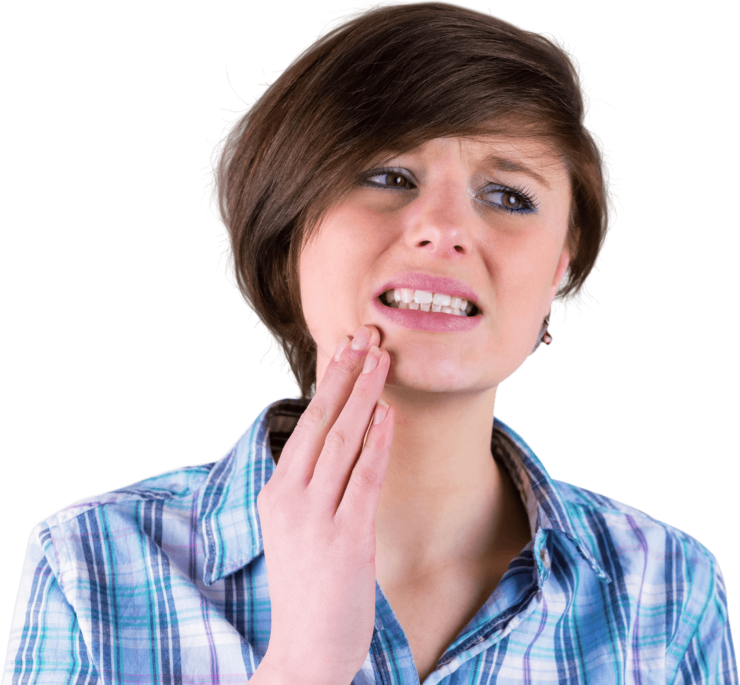 Transparent Image of Woman Touching Cheek in Pain from Toothache