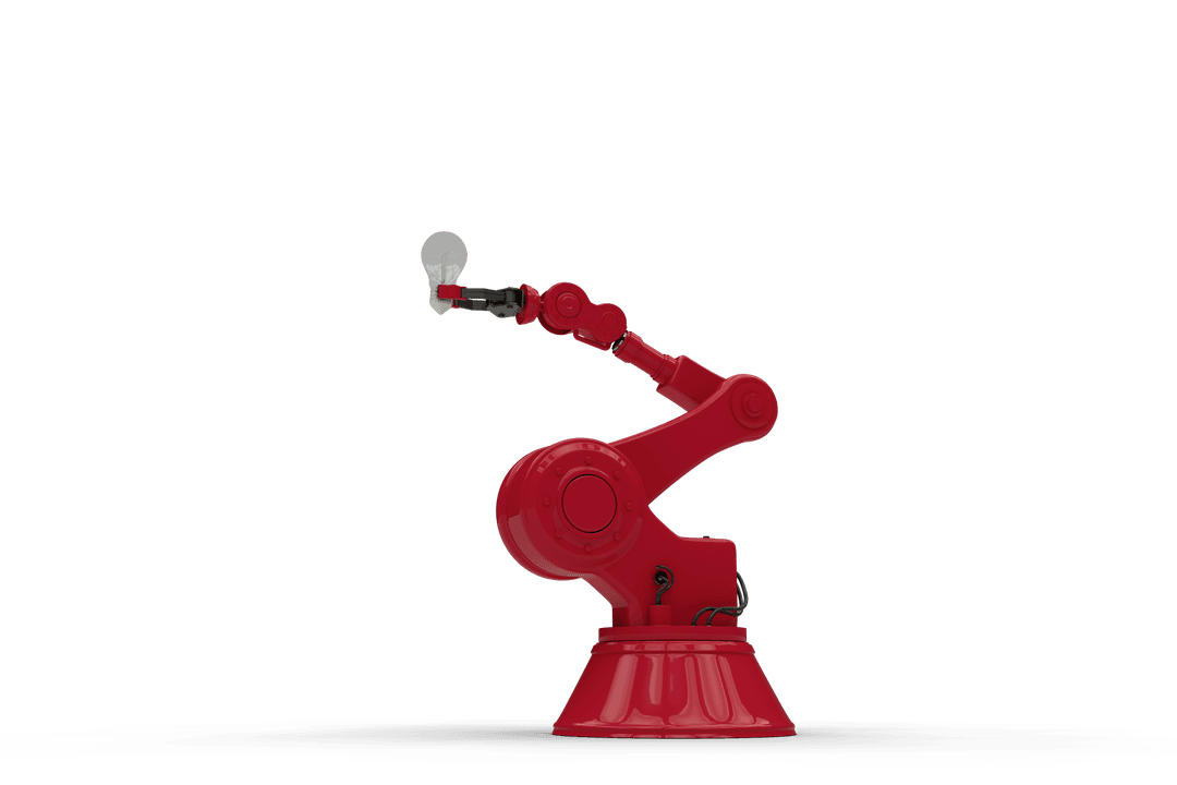 Innovative Robotic Arm With Bulb on Transparent Background