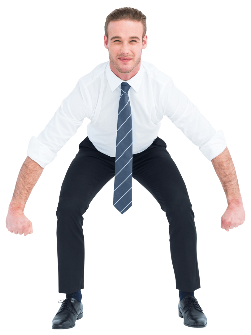 Goal-Oriented Businessman Bends for Futuristic Ideas