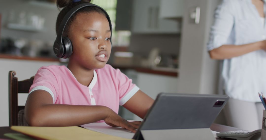 Young African American Girl Studying Online Class With Tablet - Free Images, Stock Photos and Pictures on Pikwizard.com