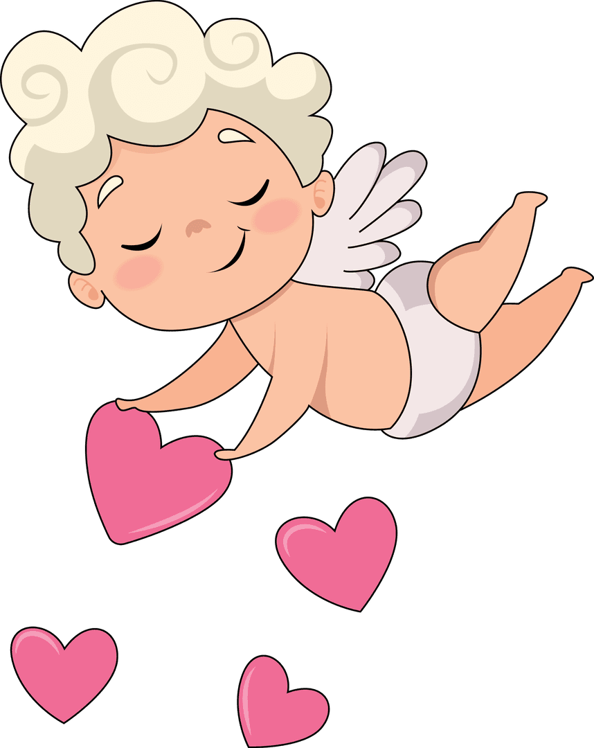 Cute Cupid with Hearts on Transparent Background for Valentines
