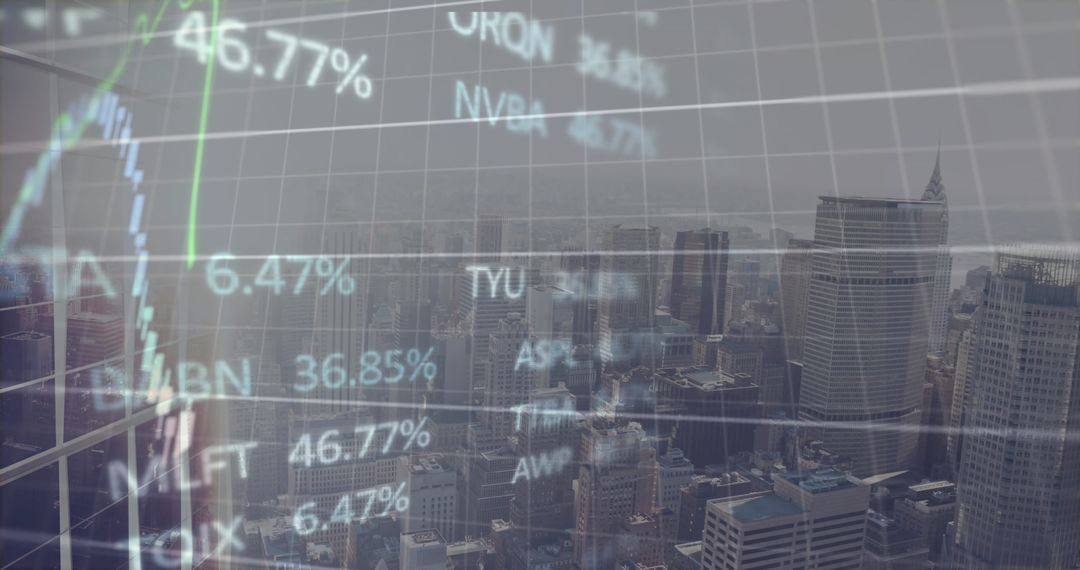 Financial Data Graphs Overlay on Urban Cityscape