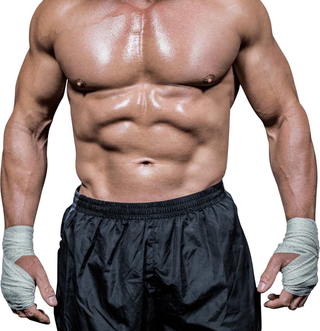 Transparent Muscular Fighter Midsection with Wrapped Hands