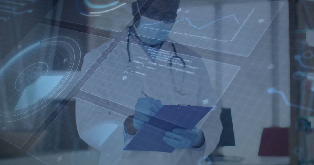 Doctor Analyzing Holographic Data in High-Tech Environment