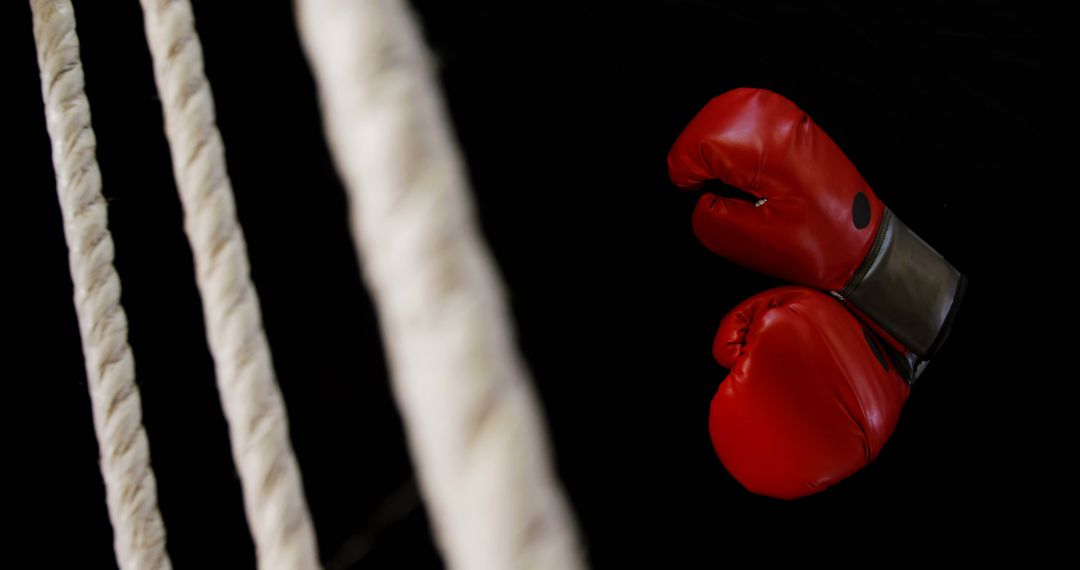 Red Boxing Gloves Near Ropes in Dark Ring - Free Images, Stock Photos and Pictures on Pikwizard.com