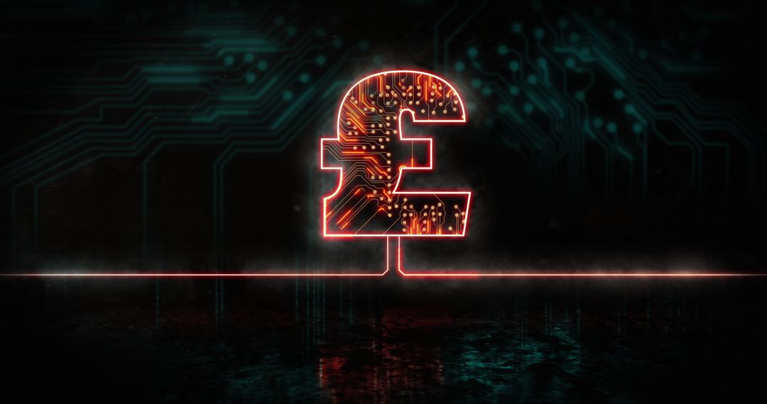 Glowing Pound Symbol on Digital Circuitry Background