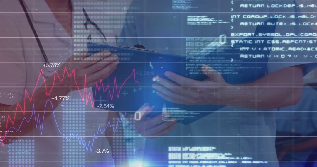 Diverse Doctors Analyzing Healthcare Data Overlay