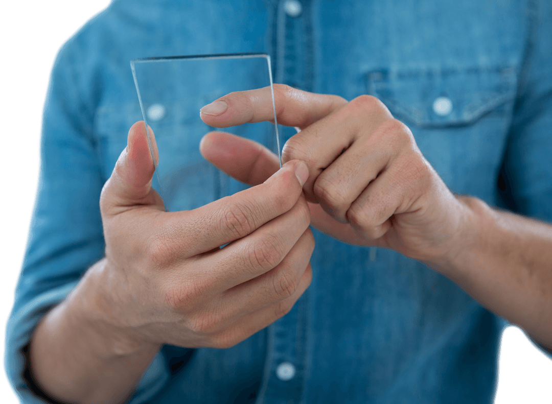 Close-up of Man Using Transparent Glass Phone