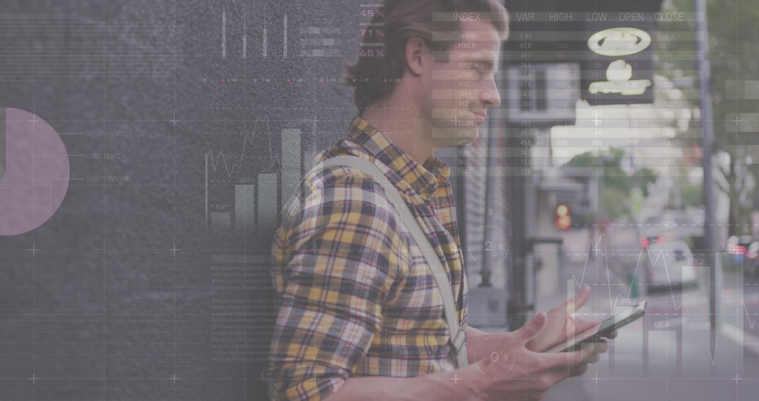 Businessman Interacting with Financial Data on Smartphone