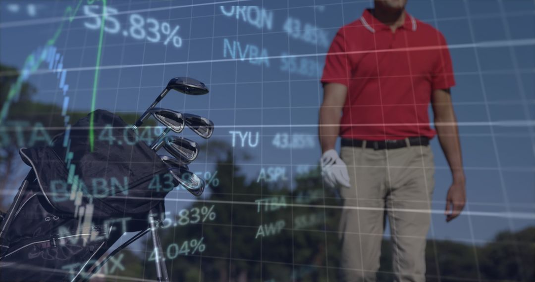 Golfer with Digital Stock Market Overlay Display