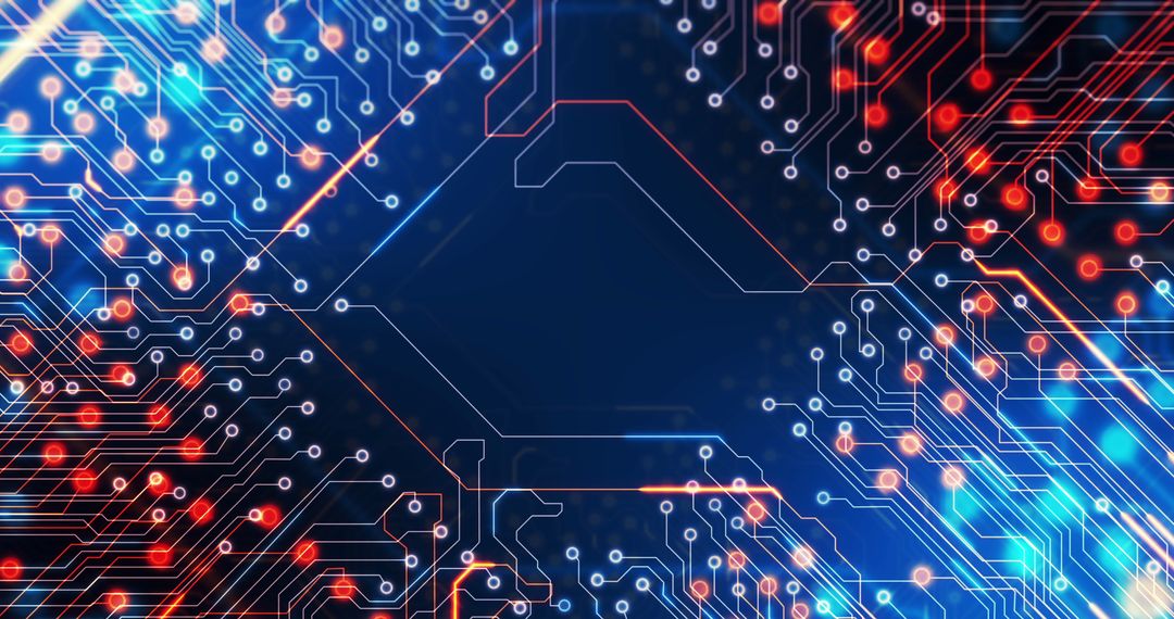 Digital Circuit Background with Blue and Red Lights