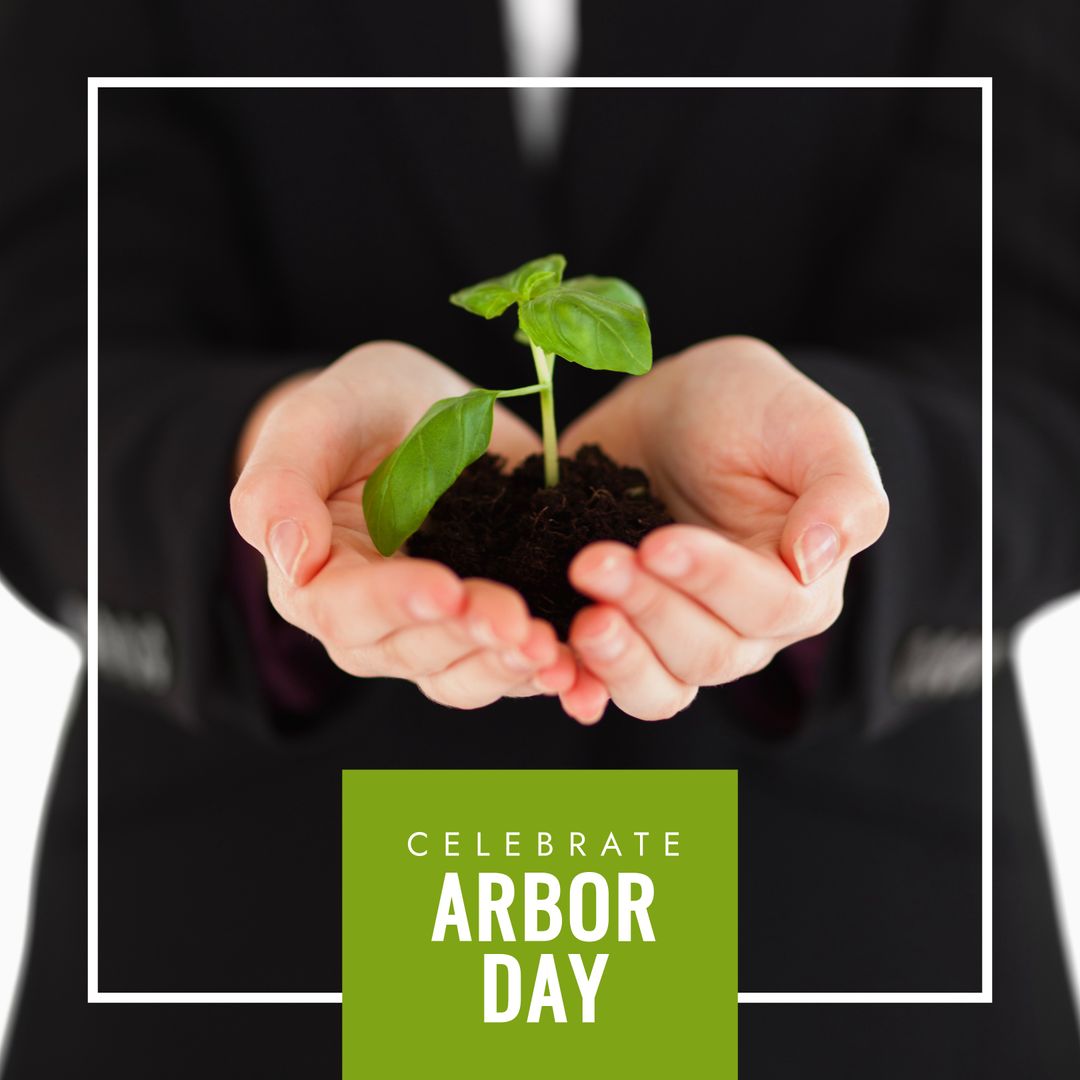 Woman in Business Suit Holding Seedling, Celebrate Arbor Day Message - Download Free Stock Templates Pikwizard.com