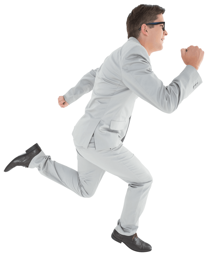 Happy Businessman in Mid-Air Pose with Transparent Background