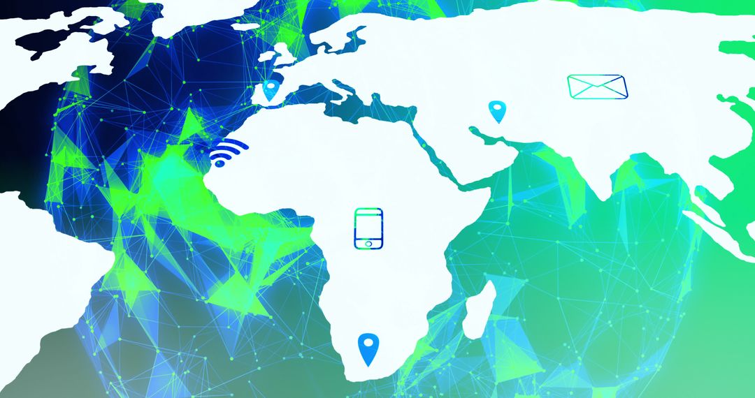 Digital World Map with Communication and Technology in Global Network