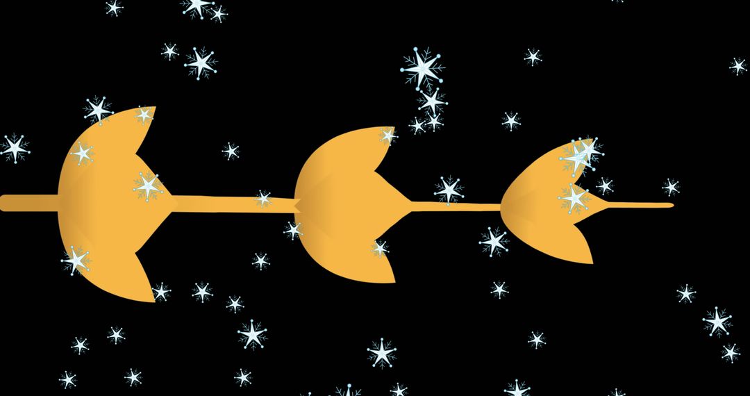 Golden Abstract Shapes with Falling Snowflakes on Black