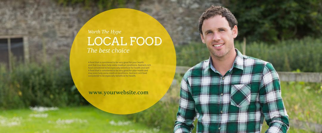 Smiling Man Promoting Sustainable Local Food in Natural Environment