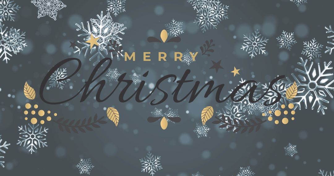 Festive Merry Christmas Greeting with Falling Snowflakes on Grey Background