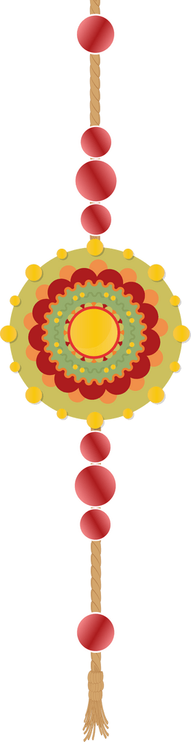 Flat Ethnic Design Amulet on Transparent Background with Beads and Tassel