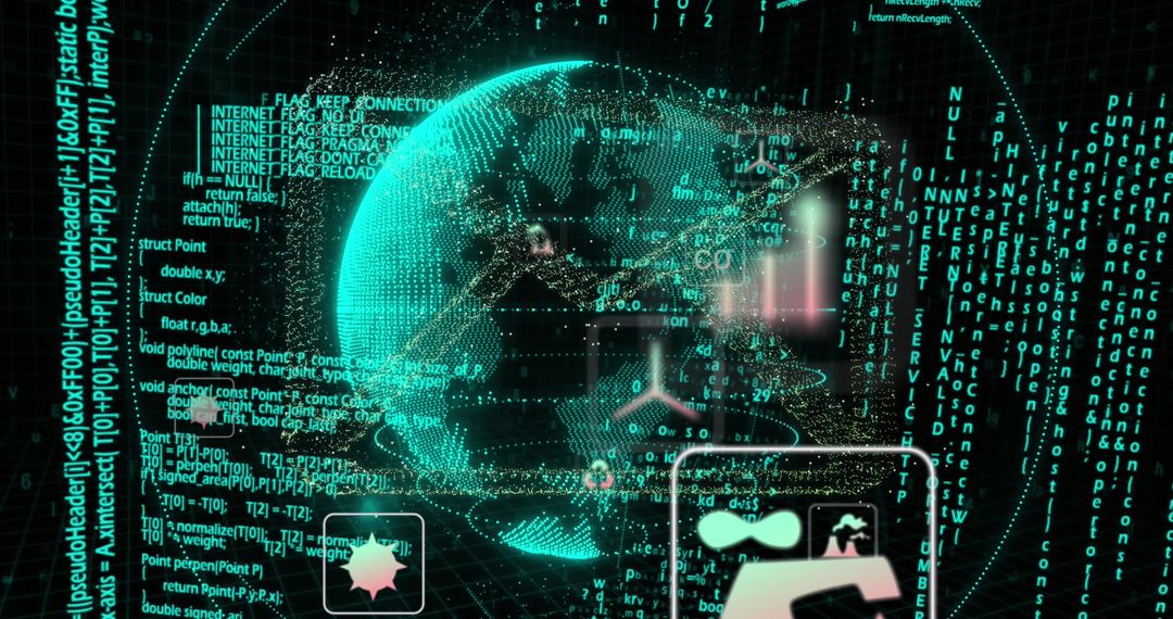 Futuristic Global Network with Digital Code Overlay