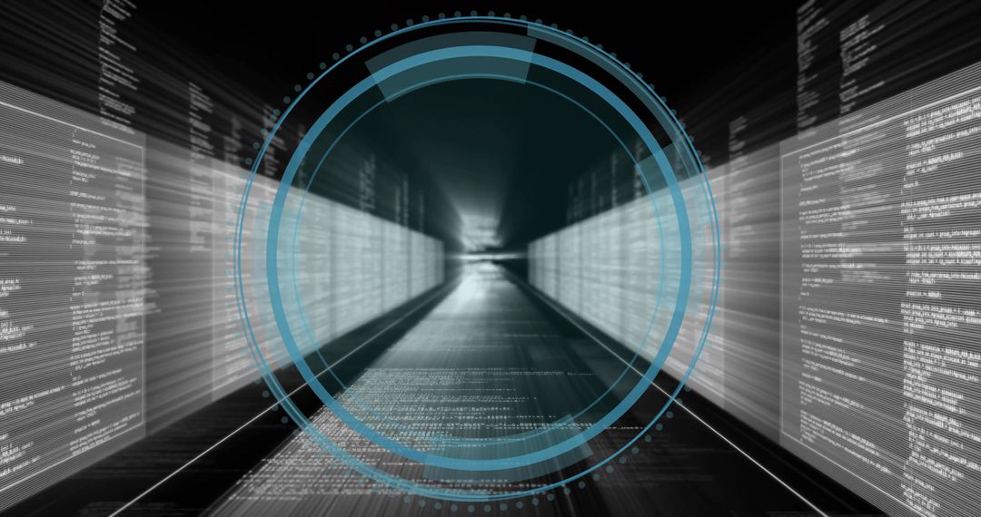 Futuristic Digital Corridor with HUD in Cyberspace Concept