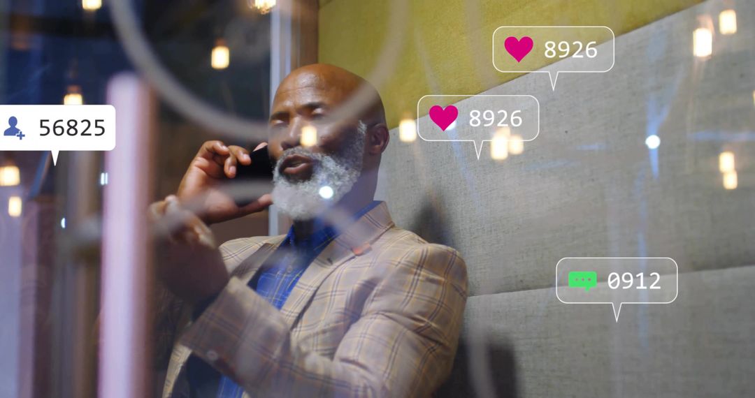 Bearded Businessman Connecting Digitally in Modern Lounge