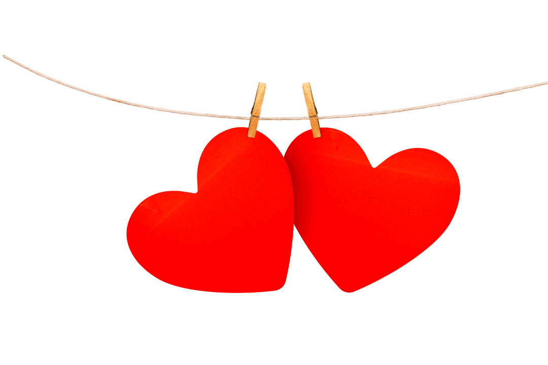 Red Hearts Hanging on Clothesline Transparent Background