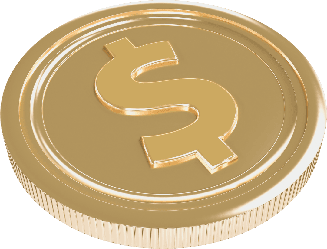 Digital Coin Dollar Symbol on Transparent Background for Finance Designs