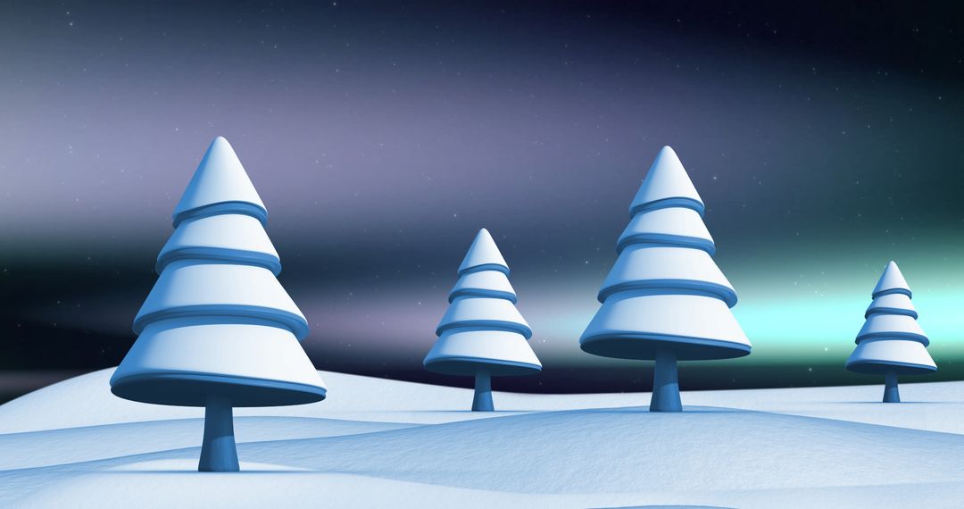 Winter Wonderland with Abstract Snowy Trees Under Aurora